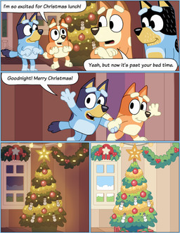 age_difference anthro black_body black_ears black_eyes black_fur black_nose blue_body blue_ears blue_fur blue_tail box brown_body brown_ears brown_fur brown_nose christmas_tree container crossed_arms day dialogue excited exclamation_point female fur gesture gift gift_box gift_wrapped group hand_holding happy holidays inside lgbt_pride looking_at_another male merry_christmas multicolored_body multicolored_fur multicolored_tail night orange_body orange_ears orange_fur orange_tail plant smile speech_bubble standing tail teeth text three-quarter_view tongue tree two_tone_tail walking waving waving_hand window yellow_body yellow_fur young young_anthro young_female younger_female omatic bluey_(series) christmas lgbt_pride_month bandit_heeler bingo_heeler bluey_heeler chilli_heeler australian_cattle_dog canid canine canis cattledog domestic_dog herding_dog mammal pastoral_dog 2025 absurd_res comic digital_media_(artwork) english_text hi_res daughter_(lore) father_(lore) father_and_child_(lore) father_and_daughter_(lore) mother_(lore) mother_and_child_(lore) mother_and_daughter_(lore) parent_(lore) parent_and_child_(lore) parent_and_daughter_(lore) sibling_(lore) sister_(lore) sisters_(lore)