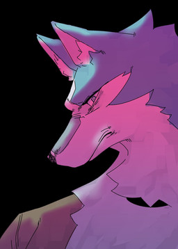 anthro black_background blue_body blue_eyes blue_fur clothed clothing coat collar frown fur looking_at_viewer male multicolored_body multicolored_fur neck_tuft pink_lighting simple_background solo topwear tuft two_tone_body two_tone_fur white_body white_fur mhcmm909 brand_new_animal studio_trigger shirou_ogami canid canine canis mammal wolf bust_portrait hi_res portrait