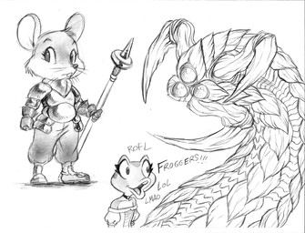 3_eyes anthro armor buckteeth clothed clothing dialogue exclamation_point female feral fully_clothed group male melee_weapon multi_eye open_mouth polearm simple_background spear teeth text trio weapon whiskers white_background chochi beatriz_overseer mythology beatriz_resont amphibian dragon frog mammal mouse murid murine mythological_creature mythological_scalie rodent scalie 2023 absurd_res english_text greyscale hi_res monochrome traditional_media_(artwork)