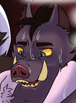 anthro blue_eyes fur grey_body male multicolored_body multicolored_fur teeth tusk_greyfur yellow_eyes yellow_teeth mr_headsnacke mammal suid suine sus_(pig) wild_boar