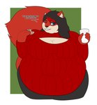 4_fingers anthro belly_rolls big_breasts black_bottomwear black_clothing black_nose black_pants blue_eyes bottomwear breasts buckteeth cleavage_cutout clothed clothing container cookie cup cutout dialogue ear_piercing ear_ring female fingers food front_view fully_clothed fully_clothed_anthro fully_clothed_female fur hair hair_on_shoulder highlights_(coloring) holding_container holding_cookie holding_cup holding_food holding_object long_hair obese obese_anthro obese_female one_eye_closed overweight overweight_anthro overweight_female pants piercing rectangle red_body red_clothing red_fur red_highlights red_sweater red_tail red_topwear ring_piercing simple_background solo sweater tail tan_body tan_fur tan_inner_ear teeth text thick_thighs toothy_smile topwear wide_hips theannoyingnpc gwen_gladys_vega mammal rodent sciurid tree_squirrel 2019 digital_drawing_(artwork) digital_media_(artwork) english_description english_text flat_colors hi_res