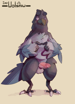 anthro balls beak genitals humanoid_genitalia humanoid_penis male penis solo impwolsniw oren_(iceburrb) avian bird corvid oscine passerine absurd_res hi_res