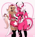 big_breasts breasts butt clothed clothing duo female female/female nipples no_underwear not_furry spade_tail tail smash-d helluva_boss verosika_mayday demon demon_humanoid human humanoid mammal hi_res