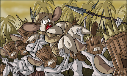 anthro armor big_breasts bottomwear breasts brown_body brown_fur buckteeth clothing detailed_background female forest fur grey_body grey_fur group headgear helmet huge_breasts jungle loincloth male melee_weapon navel open_mouth pith_helmet plant polearm safari_outfit spear tan_body tan_fur teeth thick_thighs toony topwear tree tribal weapon wooden_mask dutch_(artist) almond_(dutch) mammal mouse murid murine rodent siamese_mouse 2024 5:3 digital_media_(artwork) hi_res