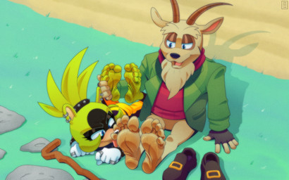 5_fingers 5_toes age_difference anthro barefoot black_body black_fur black_nose blue_eyes body_worship bottomless cane clothed clothing duo ear_piercing feet female female_licking_male fingerless_gloves fingers foot_fetish foot_lick foot_play fur gloves grass green_body green_fur handwear humanoid_feet humanoid_hands licking male male/female older_male open_mouth paws piercing pink_tongue plant plantigrade ring shoes_removed soles submissive submissive_female tan_body tan_fur toes tongue tongue_out 3rdharleyjoe idw_publishing sega sonic_the_hedgehog_(comics) sonic_the_hedgehog_(idw) sonic_the_hedgehog_(series) elder_scruffy surge_the_tenrec afrosoricid bovid caprine goat mammal tenrec 2023 hi_res