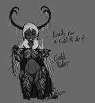 abs antlers armor cloak clothed clothing cold_rider dialogue female fur grin horn ice monster_girl_(genre) not_furry simple_background smile solo teeth text whip wide_hips medicinal_succ pathfinder fey humanoid 2019 digital_media_(artwork) english_text hi_res monochrome sketch