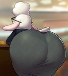 2024 anthro bent_over big_butt bottomwear bovid butt caprine chipchell clothed clothing dawn_bellwether disney eyewear female fur glasses hair huge_butt mammal panty_lines sheep skirt solo thick_thighs underwear white_body white_fur white_hair zootopia