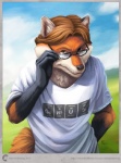 anthro brown_hair eyewear glasses hair looking_at_viewer male solo asterionblazing canid canine fox mammal 2012