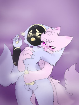anthro blue_body blue_fur blush duo fur licking machine male male/male pink_body pink_fur tongue twx felid feline mammal protogen 3:4 hi_res