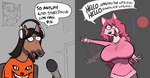 anthro breasts electronics female hair headphones humor male pink_body pink_hair shitpost toony unusual_anatomy youtuber keadanger disney the_lion_king your_movie_sucks adam_(yms) olivia_(oliviamancer) canid canine equid equine horse mammal character_request hi_res meme