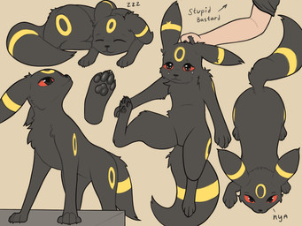 4_toes ambiguous_gender ambiguous_human black_body black_fur black_nose bodily_fluids bullying crying duo featureless_crotch feet feral fur male male_feral pawpads paws profanity red_eyes scruff_grab simple_background sleeping tears text toes yellow_body yellow_fur soul_healer nintendo pokemon eeveelution generation_2_pokemon human mammal pokemon_(species) umbreon 4:3 english_text hi_res