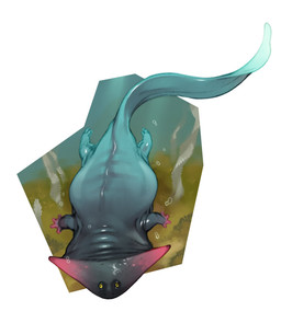 4_toes ambiguous_feral ambiguous_gender black_body feet feral multicolored_body plant pupils quadruped red_body small_eyes solo swimming tail teal_body teal_tail toes underwater water yellow_eyes combos-n-doodles amphibian diplocaulus nectrid prehistoric_species 2026 hi_res