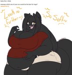 5_fingers anthro belly belly_overhang big_breasts big_butt black_body black_fur black_hair bottomwear breasts brown_bottomwear brown_clothing brown_shorts butt cleavage clothed clothing dialogue fat_arms female fingers fur hair jiggling looking_at_viewer obese open_mouth overweight overweight_anthro overweight_female red_clothing red_shirt red_topwear shirt shorts solo standing talking_to_viewer text thick_thighs tight_clothing topwear yellow_eyes dewwydarts allyson_(dewwydarts) domestic_cat felid feline felis mammal 2021 english_text hi_res