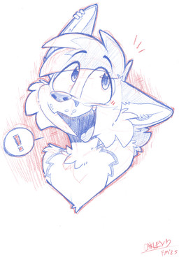 anthro blue_eyes ear_piercing exclamation_point male open_mouth paper piercing smile solo tongue oakleycreations mochafox_(itsmochafox) canid canine fox mammal red_fox true_fox absurd_res colored_pencil_(artwork) graphite_(artwork) guide_lines hi_res sketch traditional_media_(artwork)