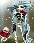 anthro axe blush bone clothing female gloves green_eyes handwear heart_eyes heart_symbol male melee_weapon pose skeleton solo weapon draltruist friendship_is_magic hasbro my_little_pony undertale undertale_(series) papyrus_(undertale) skellinore_(mlp) animated_skeleton equid equine horse mammal pony undead 4:5