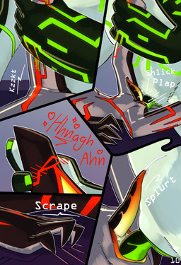 1_eye 4_fingers black_body blue_background blush blush_lines bodily_fluids circuit_markings countershading cum cum_while_penetrated duo fingers genital_fluids genitals glistening glistening_body gradient_penis green_markings heart_symbol intersex intersex/male leg_glider_position light lying male maleherm markings metallic_body moan not_furry on_back onomatopoeia overweight penetration penis precum raised_leg red_markings scratching sex silver_countershading simple_background sound_effects star_(marking) tapering_penis text vaginal vaginal_penetration vulva white_body white_countershading lumen_fox ben_10 cartoon_network aether_(strawberryoverlord) fan_character malware_(ben_10) alien galvanic_mechamorph goo_creature comic hi_res lighting shaded