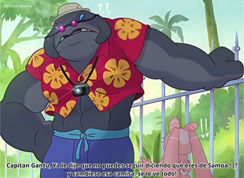aloha_shirt anthro biped blue_bottomwear blue_clothing blue_shorts bottomwear camera clothing day duo eyelashes eyewear female fence fur grey_body grey_skin hand_on_hip leaning_on_fence looking_at_another male multicolored_clothing multicolored_shirt multicolored_topwear muscular muscular_humanoid muscular_male open_mouth outside palm_tree pattern_clothing pattern_shirt pattern_topwear pink_body pink_fur plant question_mark red_clothing red_shirt red_topwear screencap_redraw shirt shorts small_tail sunglasses tail text topwear tree yellow_clothing yellow_shirt yellow_topwear akumasinner disney lilo_and_stitch fan_character gantu x_(akumasinner) alien alien_humanoid experiment_(lilo_and_stitch) humanoid 2025 artist_name digital_drawing_(artwork) digital_media_(artwork) english_description hi_res spanish_text translated