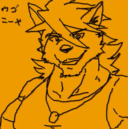 animated_gif anthro black_and_orange clothing dog_tags hair long_hair looking_at_viewer male shirt smile solo tank_top text topwear run_aki morenatsu kouya_aotsuki canid canine canis domestic_dog husky mammal nordic_sled_dog spitz 2025 animated japanese_text low_res orange_theme short_playtime