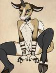 anthro biped breasts female fur genitals green_eyes hooves horn nipple_chain pussy simple_background sitting small_breasts smile tan_body tan_fur evilymasterful mythology equustra_(ecmajor) equid equine mammal mythological_creature mythological_equine unicorn 2019 digital_media_(artwork)