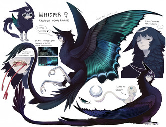 ambiguous_feral ambiguous_gender black_eyes blue_body blue_feathers blue_gem chibi chibi_inset dark_body dark_feathers duo ellipsis expressionless feathers female female_feral female_symbol feral forehead_gem forehead_mark fur gem gender_symbol humanoid_face insect_wings iridescent_feathers iridescent_wings larger_female lepidopteran_wings mouth_closed narrowed_eyes pink_tongue proboscis_(anatomy) purple_body purple_feathers purple_tail scutes sharp_teeth simple_background size_difference smaller_ambiguous sound_effects spread_wings symbol tail teeth text tongue white_background white_body white_fur white_scutes white_skin wings jejejunum european_mythology greek_mythology mythology secret_(jejejunum) whisper_(jejejunum) animal_humanoid avian harpy humanoid mythological_avian mythological_creature nethermare 2025 character_name digital_media_(artwork) english_text full-length_portrait hi_res model_sheet multiple_images portrait
