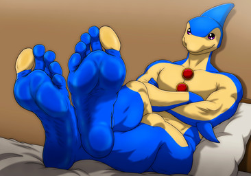 5_toes anthro feet foot_focus humanoid_feet male plantigrade soles solo toes smellslikejavier yu-gi-oh! neo-spacian_aqua_dolphin alien aquatic cetacean dolphin duel_monster mammal toothed_whale hi_res