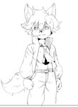 anthro ascot clothing jacket kemono male solo topwear young zettdot cyberconnect2 fuga:_melodies_of_steel little_tail_bronx malt_marzipan canid canine caninu canis domestic_dog mammal absurd_res hi_res line_art monochrome