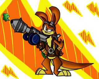 abstract_background anthro blue_eyes brown_nose clothing confident digitigrade eyewear eyewear_on_head fingerless_gloves fur gloves goggles goggles_on_head handwear huntertallonian lightning_bolt_marking male nude orange_body orange_fur paws pose semi-anthro smile solo weapon jak_and_daxter naughty_dog sony_corporation sony_interactive_entertainment daxter mammal mustelid ottsel 5:4 digital_media_(artwork)