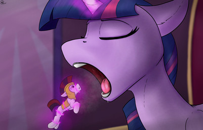 bodily_fluids duo eyes_closed female female_pred feral horn magic male male/female male_prey open_mouth saliva size_difference vore vore_implied macromousie friendship_is_magic hasbro my_little_pony mythology twilight_sparkle_(mlp) waypoint_mark_(oc) earth_pony equid equine horse mammal mythological_creature mythological_equine pony unicorn absurd_res hi_res