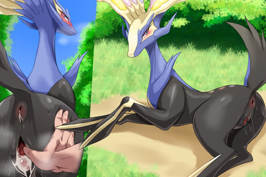 after_sex anus bestiality blush bodily_fluids butt cum cum_in_ass cum_in_vagina cum_inside disembodied_hand duo female female_feral feral fur genital_fluids genitals grass horn human_on_feral interspecies leaking_cum lying male male/female male_human male_on_feral plant pokephilia raised_tail scut_tail short_tail spread_vulva spreading tail tail_anus tree vaginal_fluids vulva zerokun135 game_freak nintendo pokemon generation_6_pokemon human legendary_pokemon mammal pokemon_(species) xerneas xerneas_(active_mode) 3:2 hi_res