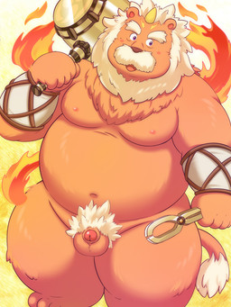 anthro balls belly blush flaccid foreskin genitals hammer humanoid_genitalia humanoid_hands humanoid_penis male moobs navel nipples overweight overweight_anthro overweight_male partially_retracted_foreskin penis solo tools lako asian_mythology east_asian_mythology japanese_mythology mythology kajin_(mythology) felid lion mammal pantherine 2015 3:4 hi_res