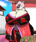 anthro big_breasts breasts female geisha huge_breasts hyper hyper_breasts overweight overweight_female rose_hair solo wide_hips alythewolfcat elara_(draco_mightyena) accipitrid accipitriform avian bird eagle philippine_eagle hi_res