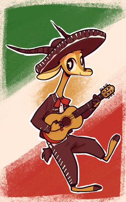 acoustic_guitar ambiguous_gender anthro barefoot biped clothed clothing facial_markings feet flag flag_background furgonomics guitar hat head_markings headgear headwear holding_guitar holding_musical_instrument holding_object horn looking_at_viewer mariachi markings mexican_flag musical_instrument on_one_leg outline plucked_string_instrument smile solo sombrero standing string_instrument white_outline fuel_(artist) chico_(fuel) antelope bovid gazelle mammal 2019 hi_res