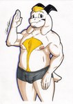 anthro beard boxer_briefs clothed clothing facial_hair fur looking_at_viewer male muscular muscular_anthro muscular_male nipples simple_background slightly_chubby solo tail thick_thighs topless underwear white_body white_fur rotten_owl deltarune undertale undertale_(series) asriel_dreemurr boss_monster_(undertale) absurd_res hi_res