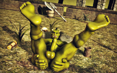 5_fingers 5_toes anus axe backsack balls big_penis butt container cup erection facial_piercing feet fingers foot_focus genitals grass green_body green_skin hair hand_on_butt hindpaw horn humanoid_genitalia humanoid_penis lying male melee_weapon muscular muscular_humanoid muscular_male nipples not_furry on_back paws pecs penis piercing plant plantigrade presenting presenting_hindquarters red_eyes scroll solo spread_anus spread_butt spreading tattoo toes tusks weapon darkviperbara humanoid orc 3d_(artwork) digital_media_(artwork)