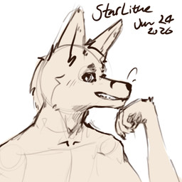 anthro blonde_hair blush blush_lines flirting flirting_with_viewer fur hair hand_to_face looking_at_viewer male smile solo whiskers yellow_body yellow_fur starlithe gold_evan_shade_(starlithe) canid canine fox mammal 1:1