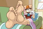 5_toes anthro barefoot crossed_ankles feet female female_anthro foot_fetish foot_focus furniture hair humanoid_feet looking_at_viewer lying mature_anthro mature_female orange_hair plantigrade sofa solo toes nasiri_(artist) sega sonic_the_hedgehog_(series) vanilla_the_rabbit lagomorph leporid mammal rabbit 3:2