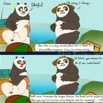 1:1 ailurid anthro ari_guardian bear belly black_body black_fur black_nose blush butt clothing comic dialogue dreamworks english_text fur giant_panda green_eyes group hat headgear headwear hi_res kung_fu_panda li_shan_(kung_fu_panda) male mammal master_po_ping master_shifu overweight overweight_male red_panda text translated white_body white_fur