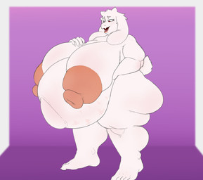 anthro areola belly big_belly big_breasts breasts female fur huge_belly huge_breasts hyper hyper_navel mature_female navel nipples nude obese obese_female outie_navel overweight overweight_female pregnant solo stretch_marks white_body white_fur lunalust undertale_(series) toriel bovid caprine goat mammal