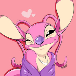 antennae_(anatomy) antennae_markings anthro big_ears big_nose butt chest_markings chest_tuft closed_smile clothing ear_markings eyelashes female fur glistening glistening_eyes heart_symbol long_antennae long_ears looking_at_viewer markings mouth_closed one_eye_closed pink_background pink_body pink_fur purple_clothing purple_markings purple_nose simple_background smile tan_body tan_fur tan_inner_ear text tuft white_markings wink winking_at_viewer conditional_dnp digitaldomain123 disney lilo_and_stitch angel_(lilo_and_stitch) alien experiment_(lilo_and_stitch) 1:1 2025 absurd_res artist_name colored digital_drawing_(artwork) digital_media_(artwork) hi_res signature