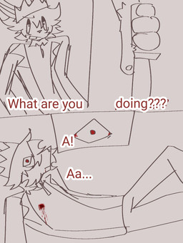 anthro blood bodily_fluids bottomwear clothing crown death dialogue duo gore headgear hierarchy_play killing king knife male male/male male_death pain pants rebellion red_eyes royalty shirt topwear rudolfikbaby hybrid lagomorph leporid mammal rabbit 3:4 absurd_res comic hi_res multiple_scenes