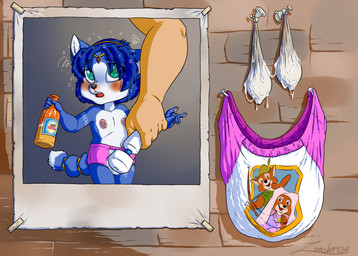 aged_down anthro beer_bottle bottle clothed clothing condom container diaper drunk duo female filled_condom nipples pull-ups_(diaper) sex_toy sexual_barrier_device solo_focus substance_intoxication topless underage_drinking vibrator young young_anthro young_female zooshi disney nintendo robin_hood_(disney) star_fox krystal_(star_fox) maid_marian canid canine fox mammal absurd_res hi_res