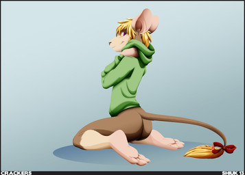 accessory ambiguous_gender anthro biped blonde_hair bottomless bow_(feature) bow_accessory bow_ribbon brown_body brown_fur butt claws clothed clothing feet fur furgonomics hair hindpaw hoodie kneeling looking_back paws pink_eyes ribbons shirt short_hair sitting smile solo tail tail_accessory tail_bow tail_ribbon tail_tuft topwear tuft wariza white_body white_fur shiuk mammal mouse murid murine rodent 2013 hi_res