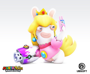 anthro blonde_hair blue_eyes cellphone closed_smile clothed clothed_anthro clothed_female clothing confident crown electronics featureless_crotch featureless_legs female female_anthro fur gem gun hair headgear holding_cellphone holding_gun holding_object holding_phone holding_ranged_weapon holding_weapon leaning leaning_forward light logo long_ears long_hair mitten_hands mouth_closed narrowed_eyes noseless phone pink_clothing pink_shirt pink_topwear pose ranged_weapon ruby_(gem) sapphire_(gem) shirt short_legs simple_background smile solo squint taking_picture taking_selfie tan_body tan_eyelids tan_inner_ear tan_skin teeth text title topwear weapon white_background white_body white_fur jean-baptiste_raimbault mario_bros mario_plus_rabbids_kingdom_battle nintendo raving_rabbids rayman_(series) ubisoft rabbid_peach lagomorph mammal rabbid 2017 3d_(artwork) absurd_res adobe_photoshop_(artwork) autodesk_3ds_max_(artwork) autodesk_maya_(artwork) colored crossover digital_media_(artwork) english_description english_text full-length_portrait hi_res lighting official_art portrait shaded