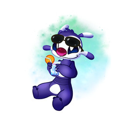3_toes 4_fingers ambiguous_gender antennae_(anatomy) anthro bendy_straw beverage biped blue_eyes container cup dipstick_antennae dipstick_ears drinking_straw ear_markings eyewear eyewear_on_head feet fingers fur head_tuft holding_beverage holding_container holding_cup holding_object ice ice_cube multicolored_antennae multicolored_body multicolored_ears multicolored_fur orange_slice pupils purple_body purple_fur purple_nose sitting smile solo sunglasses sunglasses_on_head toes tuft two_tone_body two_tone_fur white_body white_fur white_pupils ryuko_rose disney lilo_and_stitch sproing alien experiment_(lilo_and_stitch) 1:1 hi_res