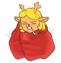 anthro antlers bedding blanket blonde_hair brown_body brown_fur female freckled_face freckles fur hair horn ill motion_lines scientific_instrument shaking solo thermometer thermometer_in_mouth trembling buffbumblebee deltarune undertale_(series) noelle_holiday deer mammal 2025 low_res sketch