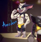 3_toes 4_fingers abs anthro anthro_on_anthro barefoot belly big_biceps big_deltoids big_ears big_muscles big_pecs black_arms black_body black_bottomwear black_chest black_clothing black_ears black_face black_fur black_inner_ear black_legs black_neck black_shirt black_shorts black_tank_top black_topwear blue_eyes bottomwear candy cheek_tuft chin_tuft claws clothed clothed_anthro clothed_male clothing crop_top deltoids dessert detailed_background dipstick_ears dog_tags duo ear_markings ear_tuft eyebrows facial_tuft feet fingers fluffy food food_fetish front_view fur green_eyes grey_belly grey_body grey_chest grey_ears grey_eyebrows grey_fur grey_inner_ear grey_markings grey_pseudo_hair grin half-closed_eyes hand_on_leg head_tuft heterochromia holding_candy holding_food holding_lollipop holding_object humanoid_hands leg_markings light lollipop looking_at_viewer looking_away looking_forward male male/male male_anthro markings multicolored_body multicolored_bottomwear multicolored_clothing multicolored_ears multicolored_fur multicolored_shorts musclegut muscular muscular_anthro muscular_male narrowed_eyes nipples obliques open_mouth open_smile pecs pink_inner_ear pink_nipples pink_nose pink_tongue plantigrade pseudo_hair raised_clothing raised_shirt raised_topwear red_bottomwear red_clothing red_shorts serratus shirt short_anthro short_male shorts sitting skimpy slightly_chubby slightly_chubby_anthro slightly_chubby_male smile smiling_at_viewer socks_(marking) solo_focus speedo stage stage_lights standing suggestive suggestive_food swimwear tank_top toes tongue tongue_out topwear triceps tuft two_tone_body two_tone_chest two_tone_ears two_tone_face two_tone_fur two_tone_inner_ear two_tone_legs white_arms white_belly white_body white_chest white_claws white_face white_feet white_fingers white_fur white_hands white_legs white_toes yellow_bottomwear yellow_clothing yellow_crop_top yellow_shirt yellow_shorts yellow_speedo yellow_swimwear yellow_topwear bristol k/da league_of_legends riot_games tencent amadeus_(yordle) fan_character james_(w01fy) mammal yordle 2019 character_name colored digital_drawing_(artwork) digital_media_(artwork) full-length_portrait portrait shaded