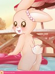 ambiguous_gender anthro blush butt female fur legs_in_water looking_at_viewer open_mouth outside partially_submerged pink_tongue sky solo submerged_legs tongue water wet wet_body young sip_i.a. maple_town palm_town patty_(maple_town) lagomorph leporid mammal rabbit hi_res