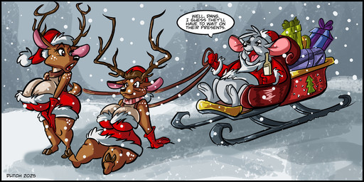 anthro antlers big_breasts black_border border bottle breasts brown_body brown_eyes brown_fur buckteeth christmas_clothing christmas_headwear clothing container costume featureless_crotch female fur gift grey_body grey_fur group hat headgear headwear holidays horn male multicolored_body multicolored_fur open_mouth santa_costume santa_dress santa_hat sleigh snow speech_bubble teeth text thick_thighs trio two_tone_body two_tone_fur dutch_(artist) christmas deer mammal mouse murid murine new_world_deer reindeer rodent 2025 2:1 digital_media_(artwork) english_text hi_res
