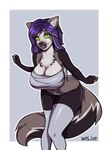 anthro clothing female green_eyes hair legwear looking_at_viewer piercing pose purple_hair smile solo stockings topwear welive anteater mammal pilosan xenarthran absurd_res hi_res pinup