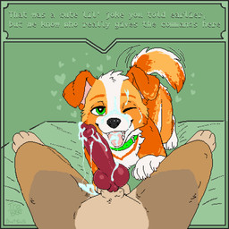 after_fellatio after_oral after_sex animal_genitalia animal_penis anthro anthro_on_feral balls bed bedding bedroom_eyes bent_over bestiality between_legs bodily_fluids canine_genitalia canine_penis collar collar_only cum cum_drip cum_in_mouth cum_inside cum_on_face cum_on_penis cum_on_tongue cute_fangs dripping duo erection fangs feral first_person_view fur furniture genital_fluids genitals green_eyes heart_eyes heart_symbol intraspecies intraspecies_bestiality knot knot_root knotted_penis looking_at_viewer lying lying_and_blow_position male male/male markings mostly_offscreen_character narrowed_eyes nude on_front one_eye_closed open_mouth oral orange_body orange_fur penis seductive semi-anthro sheath simple_background solo_focus spread_legs spreading submissive submissive_male tail tail_motion tailwag tan_body tan_fur teeth text tongue tongue_out white_body white_fur wink tro_sus kanon_(applejacksville) tukamos_(character) australian_shepherd canid canine canis coyote domestic_dog herding_dog mammal pastoral_dog sheepdog 1:1 absurd_res aliasing digital_media_(artwork) english_text hi_res pixel_(artwork)